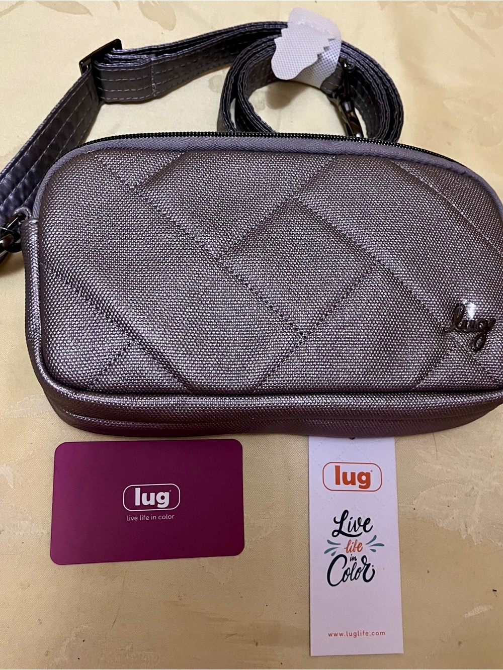 Lug Coupe X Unisex Crossbody Belt bag Metallic gray exterior Silver hardware NWT